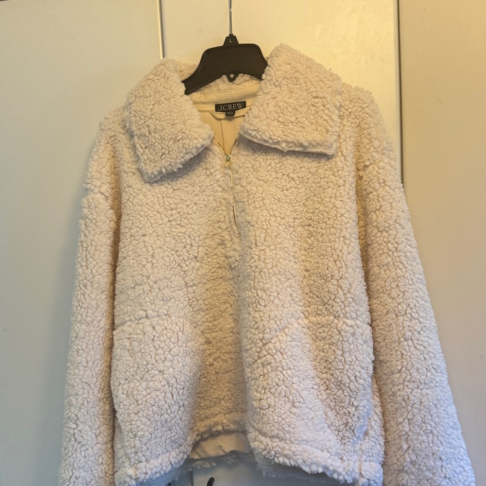 J. Crew Cream Sherpa Half-Zip Teddy Jacket